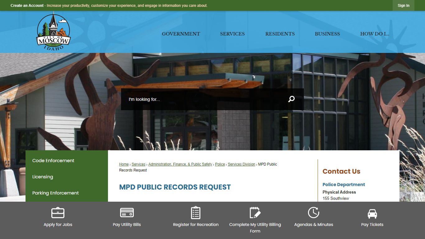 MPD Public Records Request | Moscow, ID